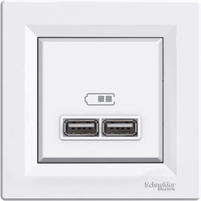 USB розетка Schneider Electric Asfora 2,1A, Білий, Білий